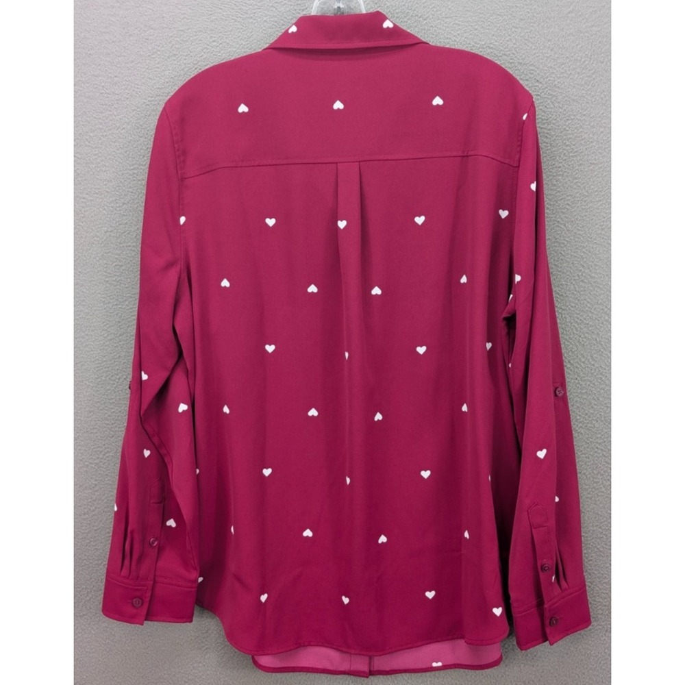 Talbots Heart Print Collared Button Front Long Sl… - image 5